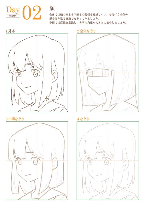 上手く描けない人の描き方を仮に上手い人が真似ると…
面白いことに上手く描けません!!
簡単にいえば目から全体を描く手順。
これだとよほど慣れた絵じゃなければバランスは取りにくいです。
上手く描けない人ほど難しいステップを踏んでます。
絶対上手く描ける手順があります。
※画像なぞる本より 