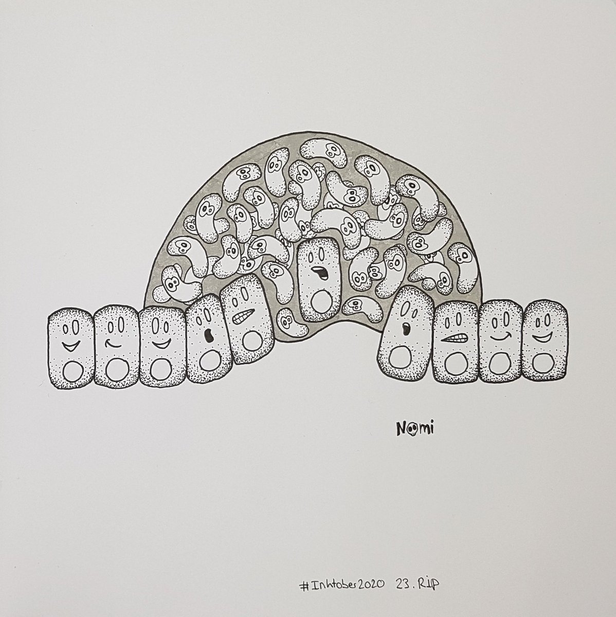 NoemieMatthey's tweet photo. #Inktober2020day23 Rip

In a recent study @Alicecont2 (@alexpersat lab) investigates how biofilm forms on soft materials and epithelia. Biofilms of Vibrio cholerae  exert a mechanical stress that deform and even disrupt epithelial cell, suggesting a mechanical mode of infection! https://t.co/nClMeUOpnC