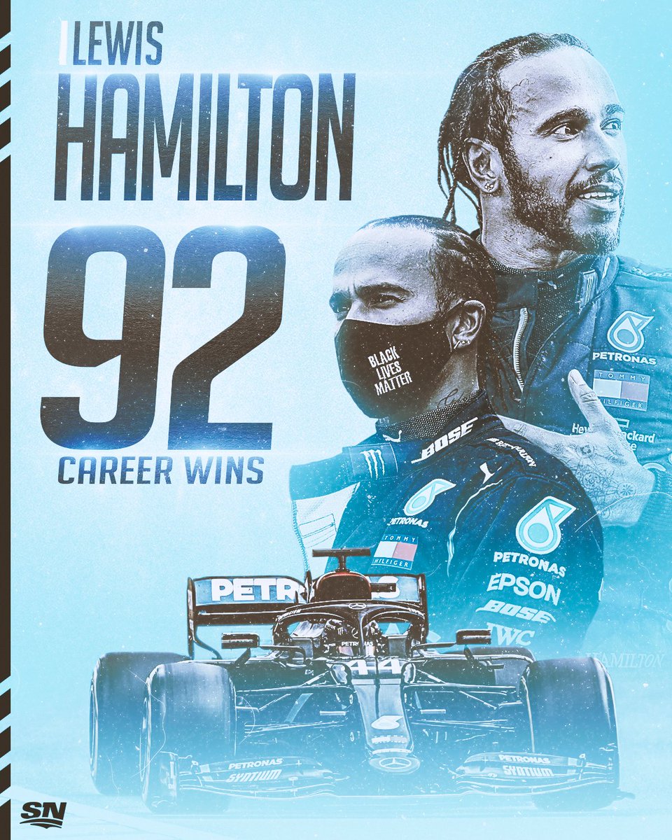 Sportsnet's tweet photo. Most wins in @F1 HISTORY! 🏁👏

@LewisHamilton surpasses Michael Schumacher's all-time wins record at the #PortugueseGP to seal his 92nd victory in F1! 🏎 https://t.co/x13ZrT4twc