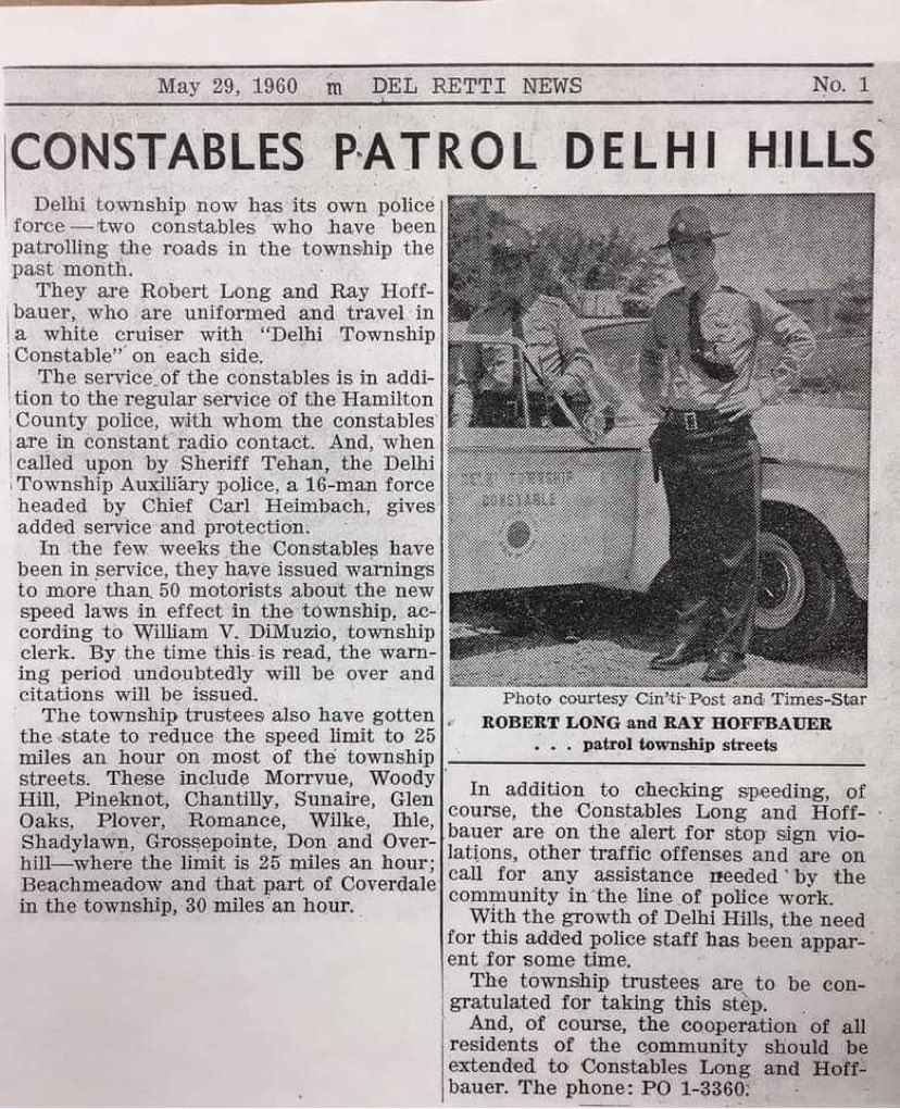 Bruce4Sheriff's tweet photo. My dad has always been a big inspiration and role model for me. Here he is in 1960 where he served as the first constable of Delhi Township. Commitment to law enforcement runs deep in the Hoffbauer family! https://t.co/uq7SvoiCSp