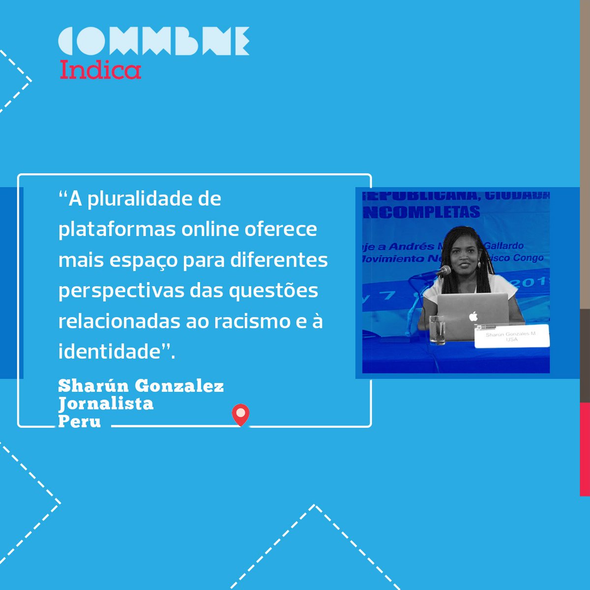 🗣#CommbneIndica Você sabe quem é <a href="/sharungonzales/">Sharun Gonzales</a>? Sharún é jornalista e pesquisadora peruana. Vive nos EUA e formou-se recentemente em mestrado em Estudos e Ciências Políticas da América Latina da Universidade do Sul da Flórida. #commbne #PeriodismoPeru 
#comunicacion #Mídia