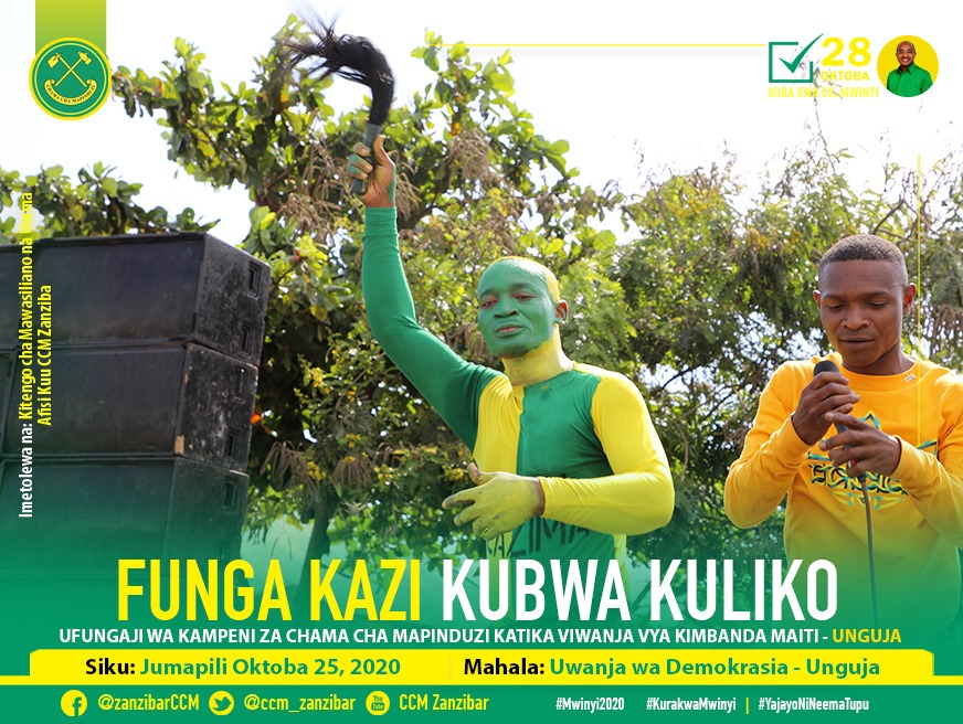 ccm_zanzibar's tweet photo. Taswira mbalimbali katika Uwanja wa Demokrasia kwenye Mkutano wa kufunga Kampeni za Chama Cha Mapinduzi, Leo 25 Oktoba 2020.

#Mwinyi2020✅
#KuraKwaMwinyi
#YajayoNiNeemaTupu https://t.co/euBn359FCJ