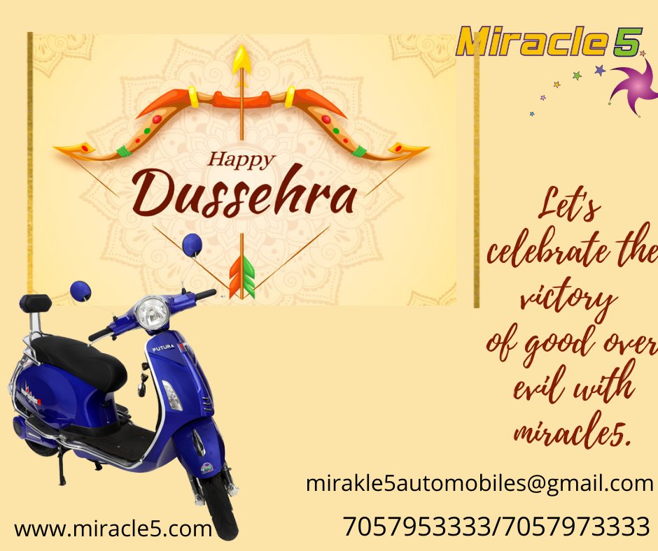 Miracle5E_bikes's tweet photo. "Let's celebrate the victory of good over evil with miracle5.
HAPPY DUSSEHRA"
https://t.co/5IiXNClbCS
mirakle5automobiles@gmail.com
7057953333/7057973333
#electricbikes #electricbikesrule #electricbikesnottingham #electricbikesales #electricscooters #miracle5 #ebike #scooters https://t.co/AysQ0Wbr8Z