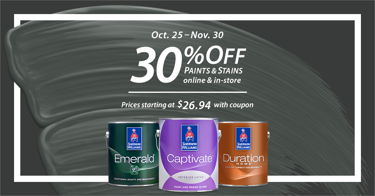 No tricks, just treats. ๐ Save 30% on paints and stains, just in time for the holidays. Get the details: https://t.co/R0wyDgPKs4
#sherwinwilliams #paints #stains #diy #colorinspiration #interiordesign https://t.co/qzZ8Wvt1FV