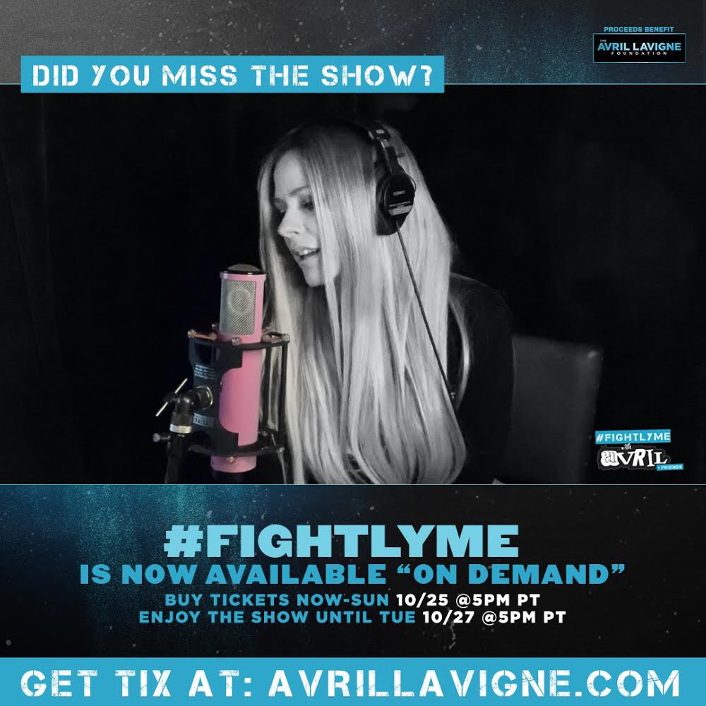 DID YOU MISS THE SHOW?? #FIGHTLYME IS NOW ON DEMAND. BUY TIX NOW UNTIL SUN 10/25 AT 5PM PST. ENJOY THE SHOW UNTIL TUES 10/27.  LAST CHANCE! GET YOUR TICKETS AT avrillavigne.com/fightlyme