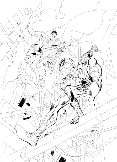 B/W art. 
#spiderman vs #superman 