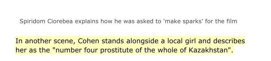 Wait, where is cancel culture? To say Sacha Baron Cohen's earlier film was racist and inexcusably exploitative is an understatement. It was cruel. He went to a dirt poor village in Romania, paid them a pittance and duped them into this. I'm not over it.  http://news.bbc.co.uk/2/hi/europe/7686885.stm