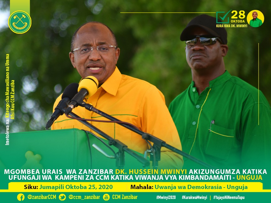 ccm_zanzibar's tweet photo. Nukuu za Mgombea Urais wa Zanzibar kwa tiketi ya Chama cha Mapinduzi (CCM) Ndugu @DrHmwinyi akiomba kura kwa Wananchi katika Mkutano wa kufunga Kampeni za CCM Zanzibar uliofanyika Uwanja wa Demokrasia Kibandamaiti Oktoba 25, 2020

#YajayoNiNeemaTupu
#KuraKwaMwinyi
#Mwinyi2020✅ https://t.co/v4YczIp4yJ