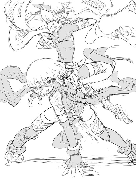 エッチな絵を描いてるとカッコイイ絵も描きたくなって来るんだよという絵のラフ?構図出しレベル。カッコイイ絵、描きたいよねー… 