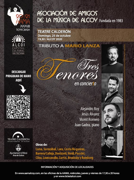 👉 Hoy en <a href="/TCalderonAlcoi/">Teatre Calderón</a> #Alcoy 'Los 3 Tenores tributo a Mario Lanza' 

👉 Sigue todas la novedades de la temporada 2020/21 en aamalcoy.com