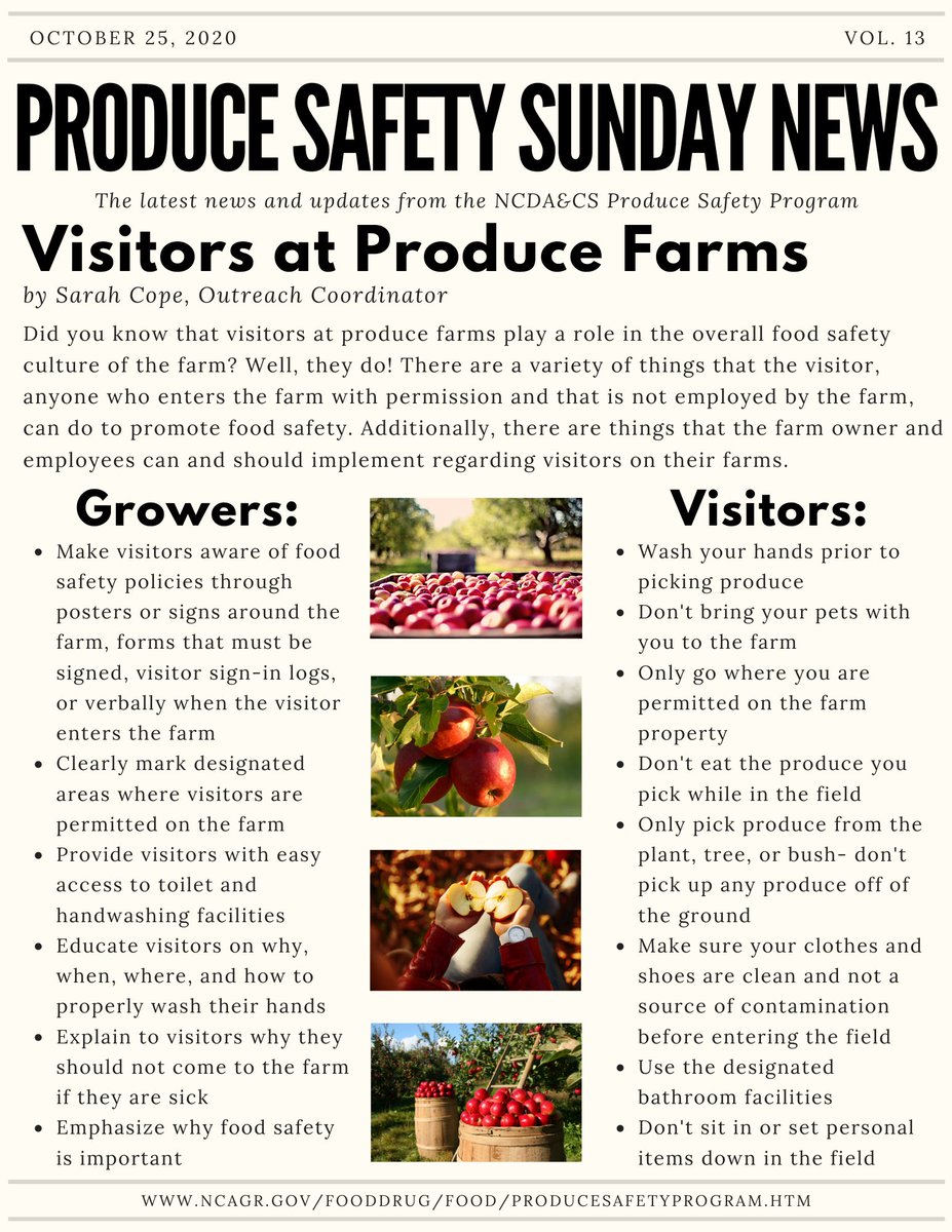 Fall is a time when many people visit local farms. Not only is the grower responsible for food safety on the farm, but there are a variety of things you as the consumer can do to as well. Check out the graphic below to see more! #ProduceSafetySunday #EatLocal #NCAgriculture