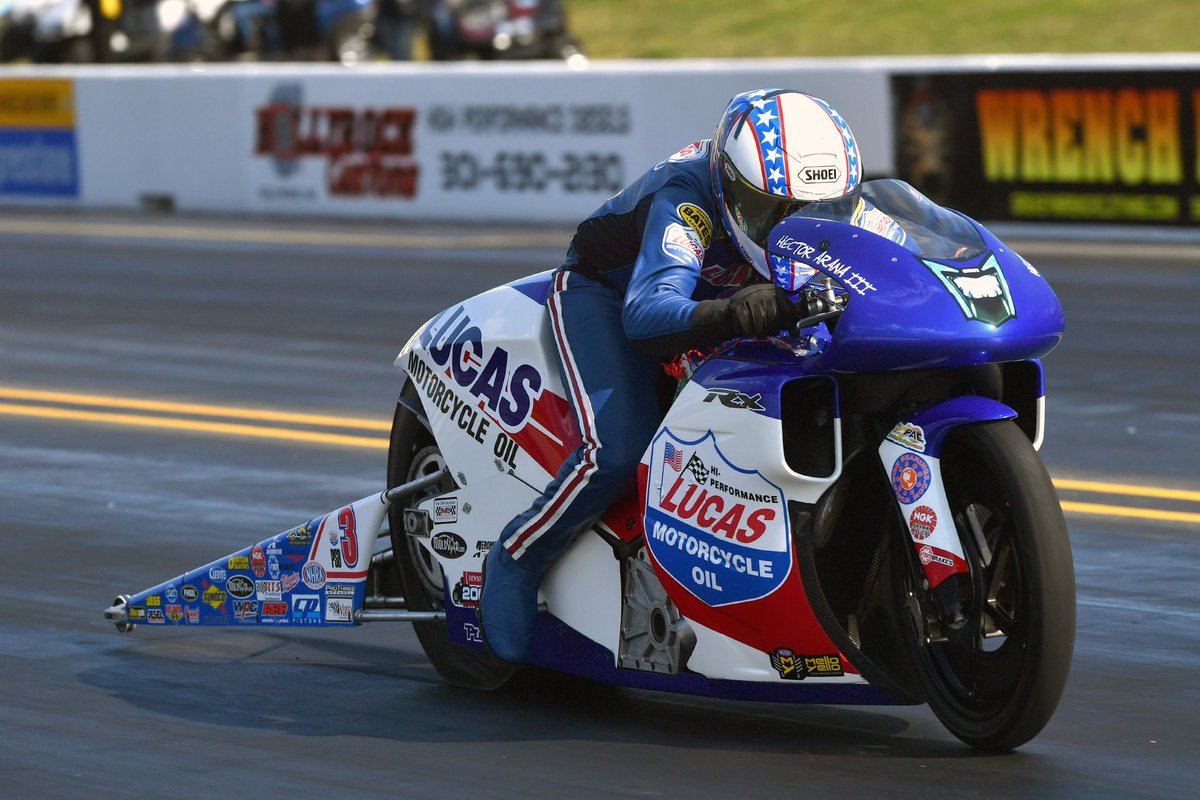 Semifinal: The <a href="/Lucas_Oil/">Lucas Oil Products</a> EBR ridden by Hector Arana Jr. comes up short to E. Krawiec . #SpringNats #NHRApsm #LucasArana