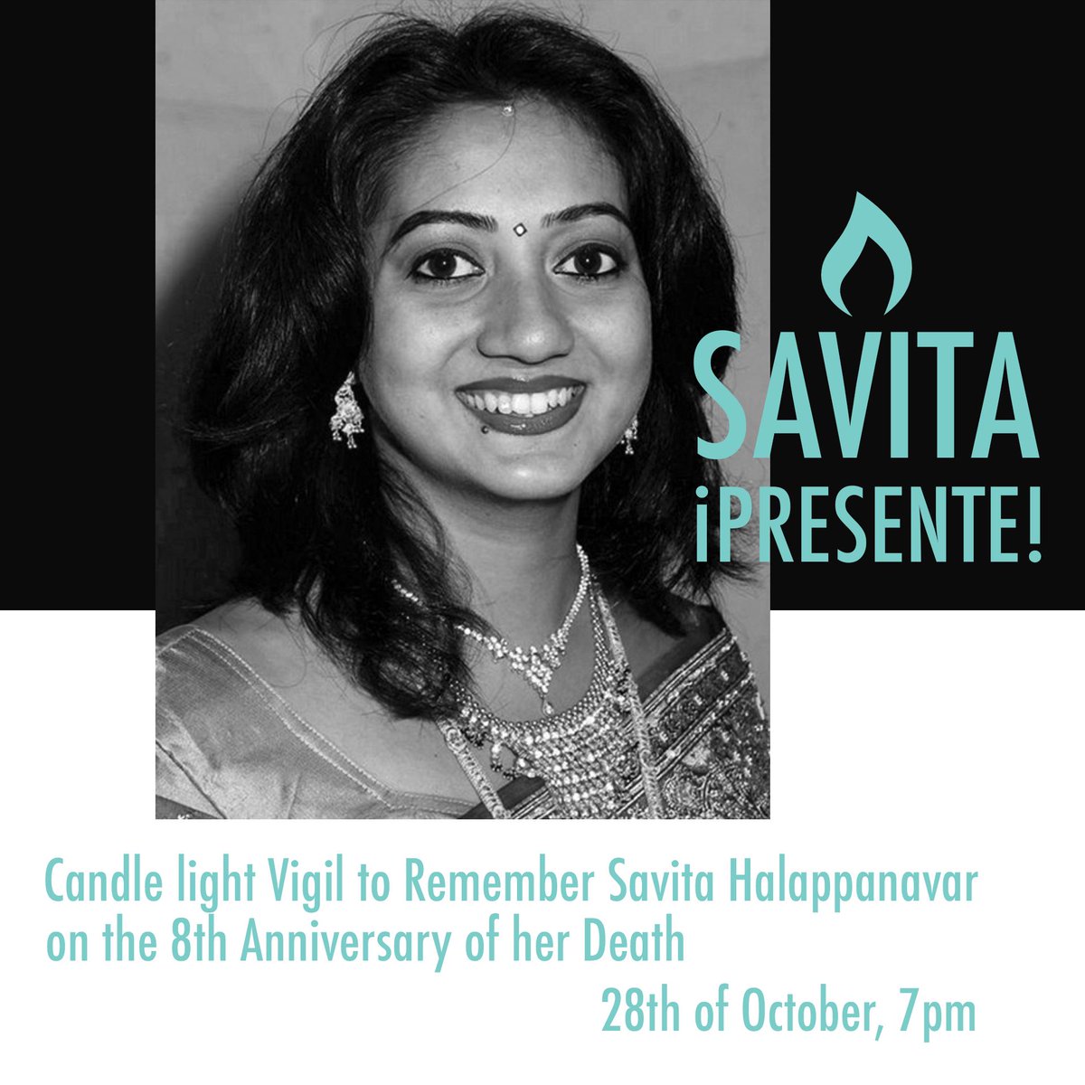 We would like to ask everyone to share photos of candles and reflections on all their social media platforms using the hashtag #SavitaPresente at 7pm on the 8th year anniversary of Savita Halappanavar's death on Wednesday, 28th Oct. More details to follow. https://t.co/ha5mVjbV5S