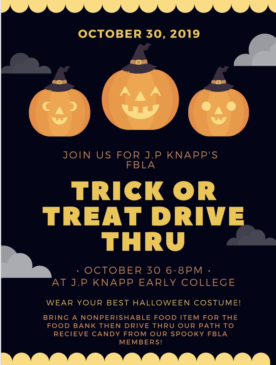 Our Trick or Treat Drive Thru is this Friday! Get ready for a spookytacular night and don’t forget to bring in your canned food items!!