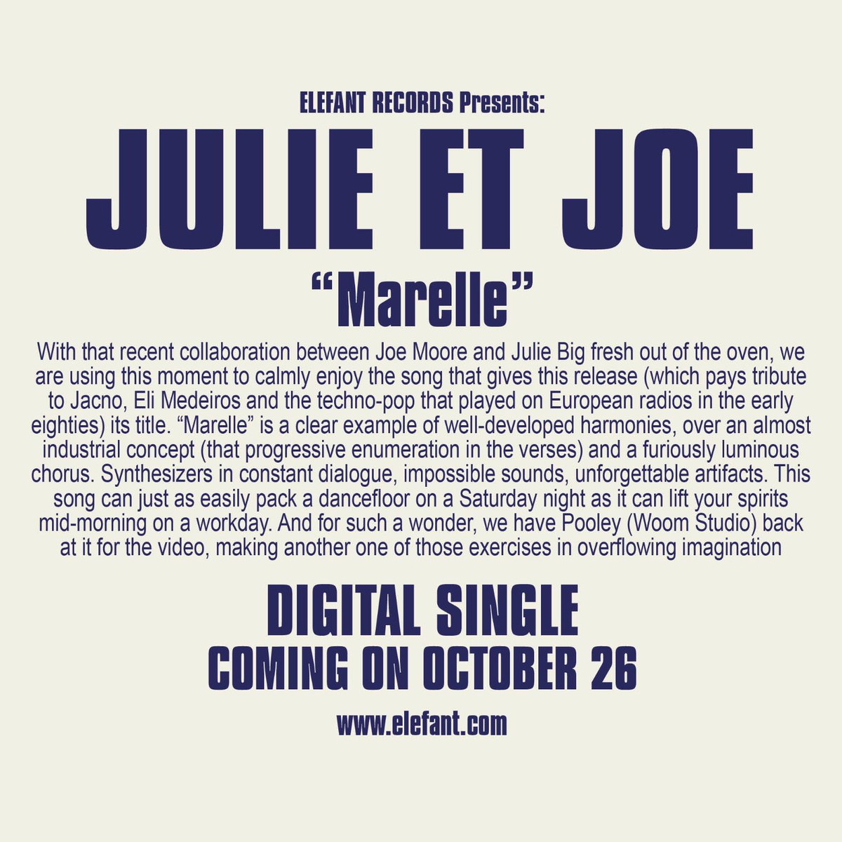 JulieetJoe1's tweet photo. New single. New video. @ElefantRecords https://t.co/bohjC1JKjz