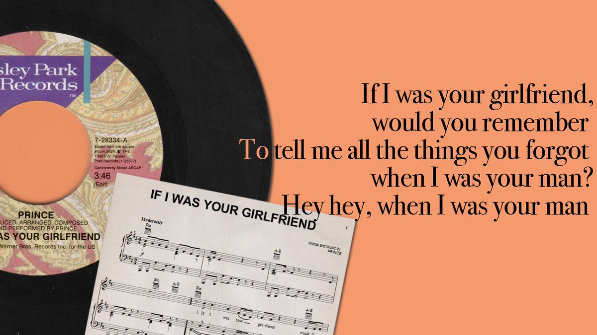 Prince - Male Lover The Male Lover first appears at the end of the first verse with the refrain:“Hey hey, when I was your man”.Here he subverts the platonic GF relationship by adding a sexual component/intimacy - a desire for reconciliation as a Male Lover.