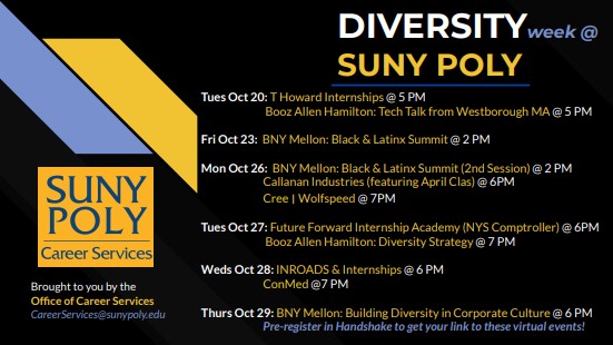 SUNYPolyInst's tweet photo. Diversity week (brought to you by @PolyCareerSvs): @BoozAllen Hamilton

⏰- 7:00pm 
📆- Tuesday, Oct. 27

Learn more: https://t.co/ETsvGuI8s8 https://t.co/sxpDXb66tx