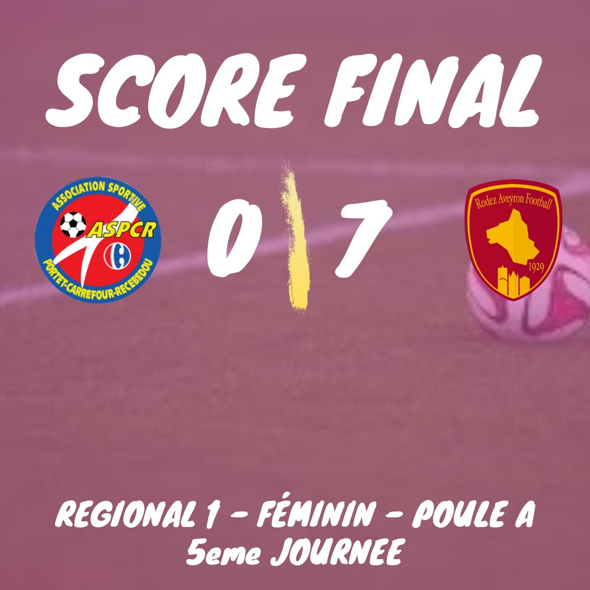 CrPortet's tweet photo. Lourde défaite de nos filles face à Rodez, 7 buts à 0.
#aspcr #portetsurgaronne #football #UnisParUnClubGuidésParUnePassion https://t.co/CDhzu4zi0e