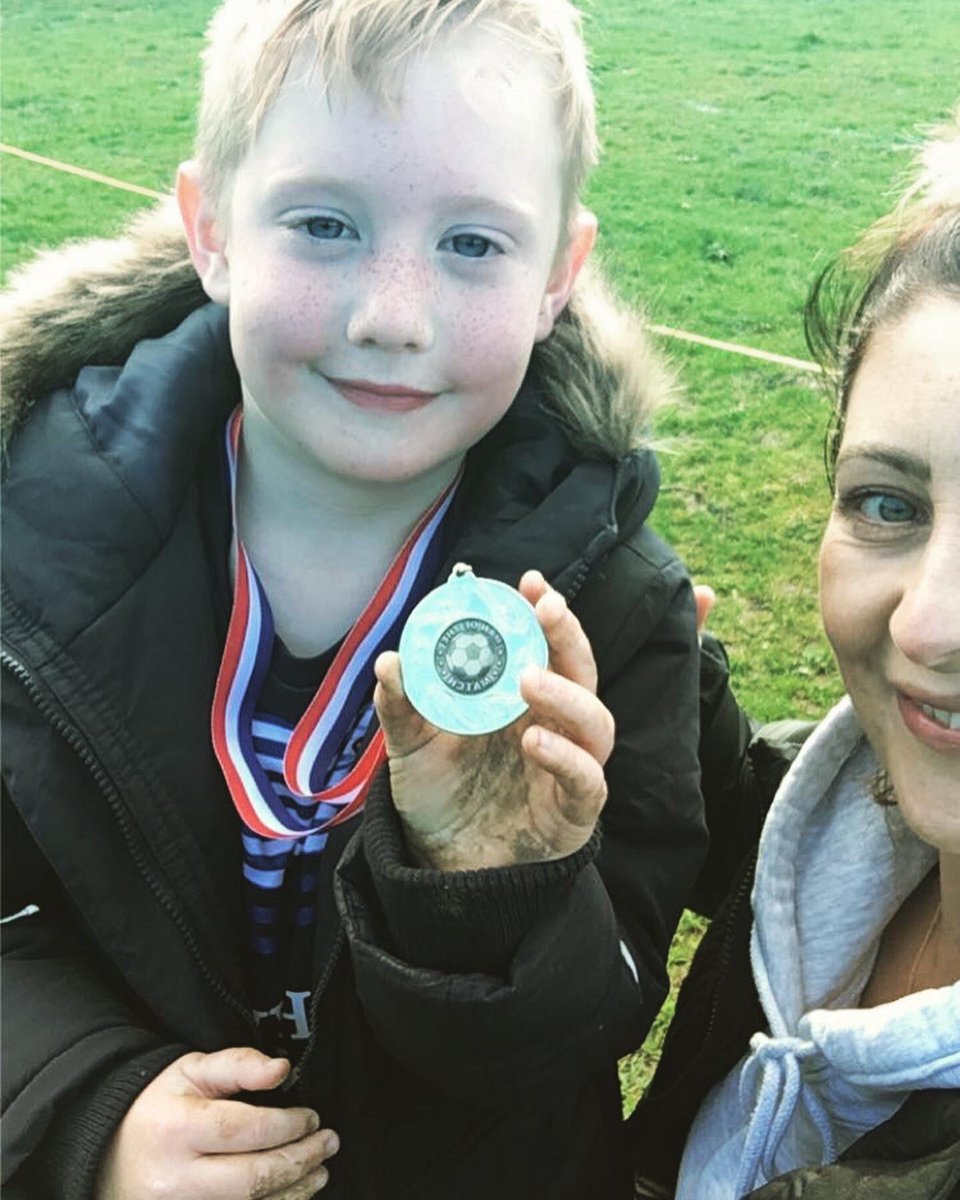 Rae_Mackay's tweet photo. You’ll always be mummy’s man of the match but today you worked hard and got that medal🥇💙💪🏻⚽️ #sundaymatches #u7s #footballsunday #manofthematch https://t.co/GxKQxYX4db