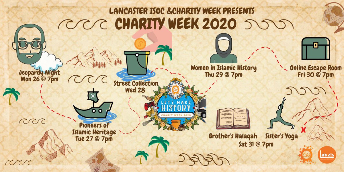LancsIsoc's tweet photo. Assalamu Alaykom,

Here’s an outline of charity week, we hope to see you there inshallah🎉🎉

More information will be posted individually inshallah. #charityweek #charity2020 #charityweek2020 #isoc #lancsisoc https://t.co/irYDFIT8pW