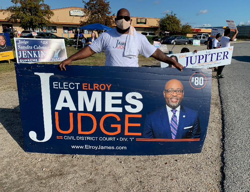 ElectElroyJames's tweet photo. We spent the morning getting out the vote in New Orleans East. I loved seeing my man Clifford! Been a long time. When you’re at the polls, vote Elroy James, #80 to restore our faith in justice. https://t.co/PmLFphXzcC