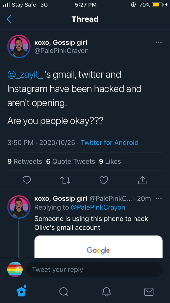 I said I was going to wait till 6pm, but the I saw these tweets with  @PalePinkCrayon  @killyou_  @ladefalobi accusing me of hacking Olive’s account to silence her.My next post is a (video)voice recording of Mercy admitting to trying to log in to Olive’s page to help delete tweets.