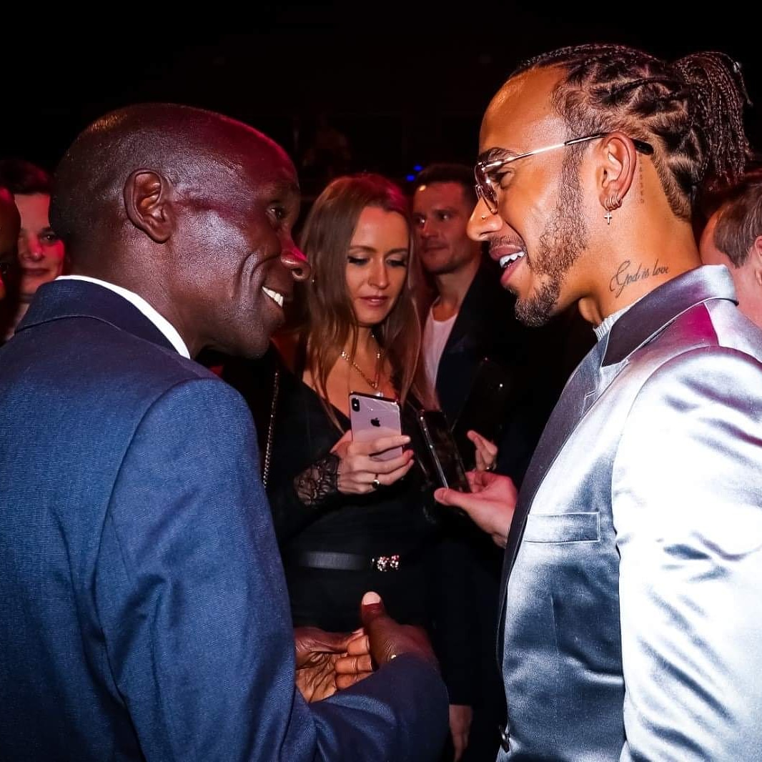 EliudKipchoge's tweet photo. Lewis, many congratulations on making history by winning your 92nd grand prix race. I believe that No Human Is Limited, and your story and achievements in Formula 1 are proof of that. Thank you for everything you are doing. https://t.co/Qd6BDt6zO9