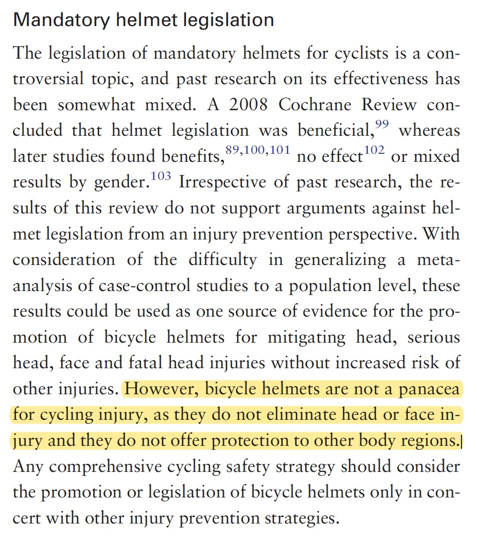 It should also be noted that indeed, wearing a helmet doesn't prevent head injuries altogether; they just reduce the risk. Mandatory helmet legislation can't be expected to eliminate head injuries and helmet's don't protect from other injuries sustained from falling 5/9