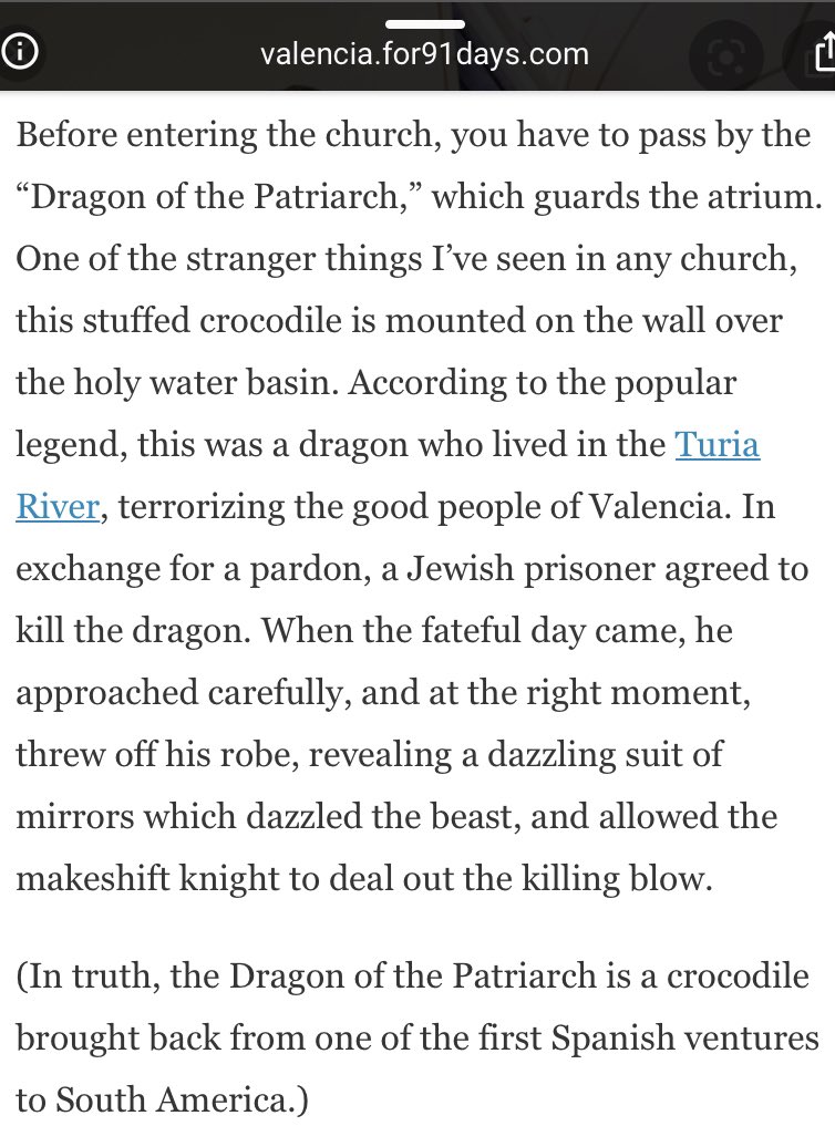 In the Colegio del Patriarca (or Seminario del Corpus Christi) there’s is the “Dragon of the Patriarch,” that hangs on the wall in the atrium and has quite a story attached, though it’s supposedly brought back from S. America during Spanish expeditions.So a black caimen instead.