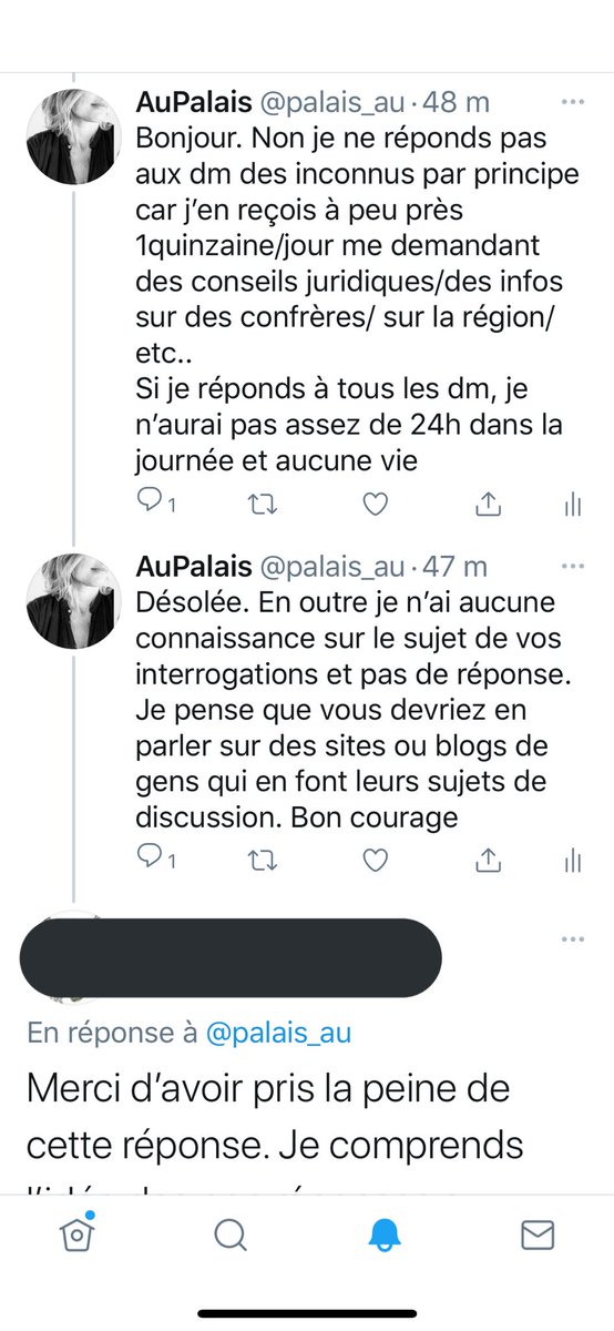 Tout à l’heure cette personne me relance en TL sous un tweet n’ayant rien à voir. Je lui explique gentiment et courtoisement que non je ne réponds pas aux dm par principe