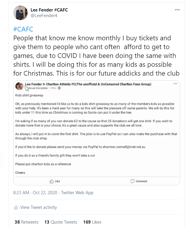 Leefen74's tweet photo. What an amazing owner we have found in Mr Sandgaard, to say I am humbled is an understatement. I was initially hoping to raise enough money to get 5 kids shirts for Christmas, now more than 50 lucky Junior Addicks will have a smile on their faces. https://t.co/tXQqaRh6No