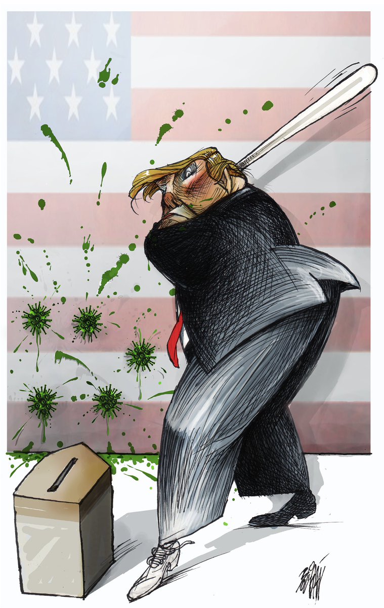 -3 BOLAS Y 2 STRIKES. <a href="/El_Universal_Mx/">El Universal</a> <a href="/Univ_Opinion/">Opinión El Universal</a> #Trump #TrumpCovid #COVID19 #Elecciones2020 #SerieMundial #donaldtrump2020 #TrumpPandemic #beisbol #EstadosUnidos #EleccionesAN2020 #dibujo #illustration #boligan