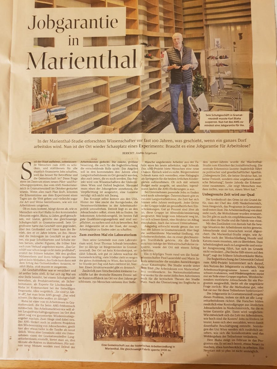 Lesenswerter Artikel zum Start der Marienthal Jobgarantie und unserer Studie von <a href="/ASzigetvari/">Andras Szigetvari</a> im <a href="/derStandardat/">DER STANDARD</a>: derstandard.at/story/20001211…

cc <a href="/maxkasy/">Maximilian Kasy</a>