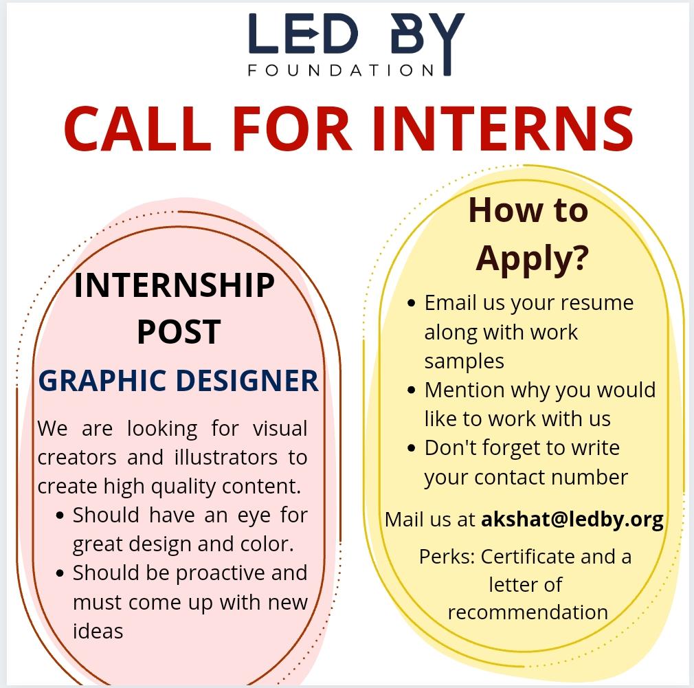 LedByFoundation's tweet photo. #LedByFoundation is looking for #interns for the post of #graphicdesigner. Email your resumes along with work samples to akshat@ledby.org
#visualartists #posterdesigners #contentcreators #visualcontentcreators #illustrators https://t.co/U9LZdV1N9I