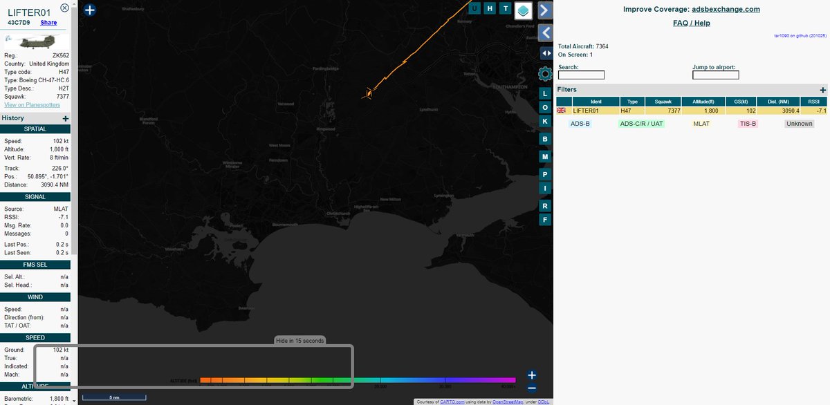 UK Boeing CH-47 Chinook heading towards Poole, where the UK Special Boat Service is based. Interesting flight for sure, considering what is going on at the moment off the coast of Isle of Wight.