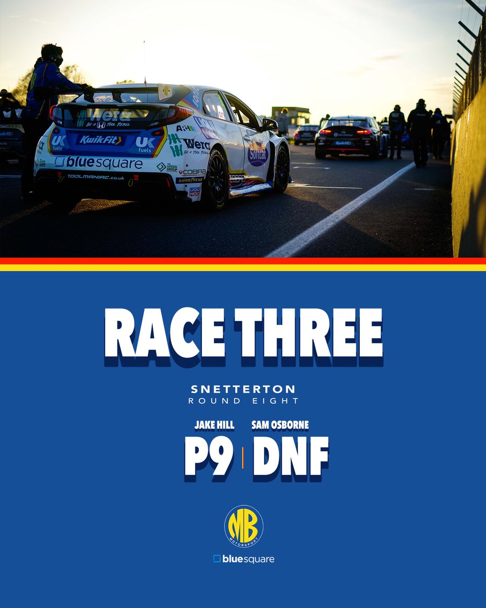 MBMotorsport_'s tweet photo. The curtain falls on another memorable weekend. Disappointment for @samosbornebtcc after an incredible start to the race, while @JakeHillDriver completed another trip of top-ten finishes! 👏🏼

#MBMotorsport #BTCC #SoftcatGoRacing https://t.co/XJQC3tzd2I