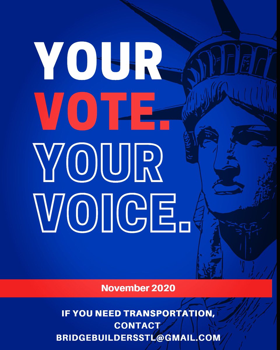 bridge_stl's tweet photo. The Countdown continues. With just over one week left, we are just 9 days away from Election Day. If you or anyone you know in the Saint Louis area needs transportation, please let us know. https://t.co/J8SkvbGU54