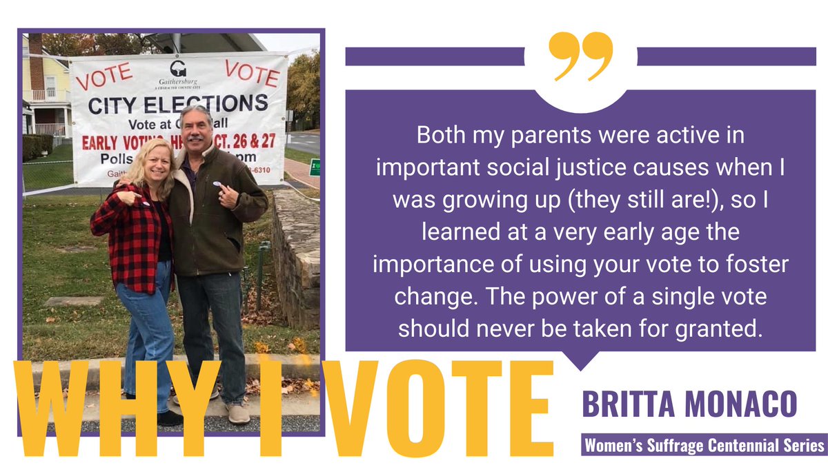 “The power of a single vote should never be taken for granted.” –Britta Monaco, Director, Community &amp; Public Relations

📺Watch our Women’s Suffrage Centennial Series: gburg.md/Suffrage

#WhyIVote #WomensVote100