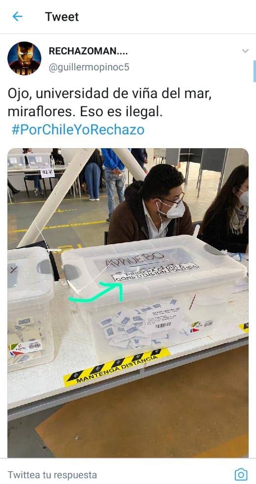 esterencasa's tweet photo. DENUNCIAR:
Ya ahí está le información:

- Región: Valparaiso
- Comuna: Viña del Mar.
- Local: 106 Miraflores
- Mesa: 93V
@ServelChile https://t.co/EVnzTGWLJL