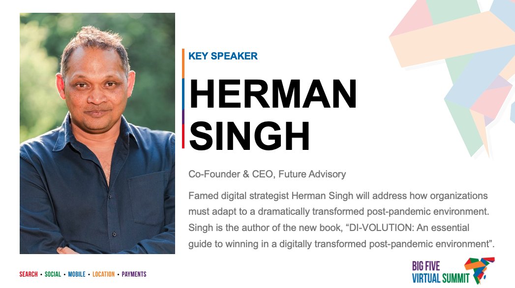 Big5Digital's tweet photo. Join us at the BigFive Virtual Summit on 4 Nov for a conversation with digital strategist Herman Sing on "Winning in a Post-Pandemic World". Register for the free summit here: https://t.co/O7pFaOzRu5 #virtualsummmit #digital #smallbusiness #pandemicrecovery https://t.co/IG35nPR3TW