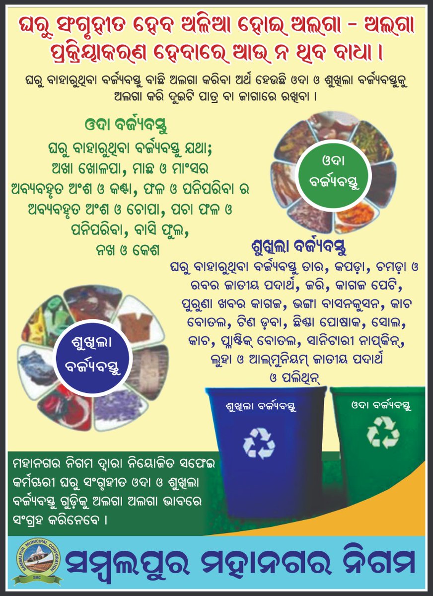 SMC_Sambalpur's tweet photo. We are thankful to those households who give their segregated dry &amp; wet waste to door to door garbage collection vehicle...

Swachha sathis stick #SwachhaGruha poster on their wall as a token of thanks...
#SwachhSurvekshan2021
@SwachhBharatGov 
@HUDDeptOdisha https://t.co/pckYyh72Gn