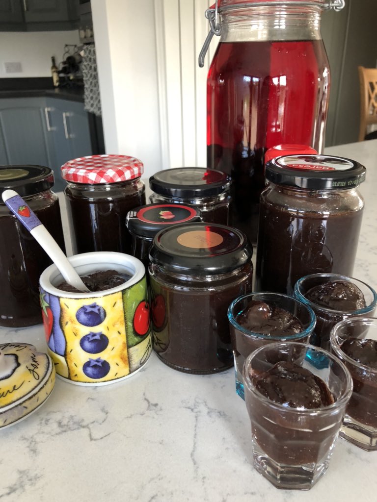 Staying with the sloe theme - 2nd attempt at making sloe &amp; apple jam. The smell of this bubbling was so nice. No surprises what family are getting for Christmas this year. Also, sloe gin coming on nicely - colour is beautiful...