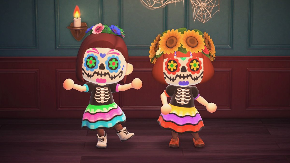 emeraldinsel's tweet photo. dresses for your animal crossing halloween party that fit the candy-skull masks 💀🌺

#ACNH #ACNHDesign #ACNHPattern #AnimalCrossingNewHorizons #あつ森 #あつまれどうぶつの森 #マイデザイン #acnhhalloween #acnhfashion https://t.co/92WYn5Hv18