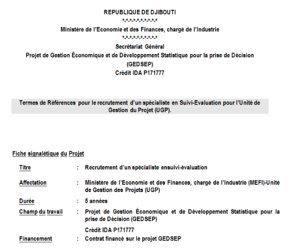 Direction_E_P's tweet photo. Avis de recrutement ,, Avis de recrutement

Dans le cadre du Projet de la @Banquemondiale,le @MEFIGouv recrute 2 experts, 1 spécialiste en Suivi-Évaluation et et 1 Spécialiste en Passation de Marche pour l’Unité de Gestion du Projet (UGP) 
A voir sur https://t.co/BzymPfS28C https://t.co/qgtPXZuXhL