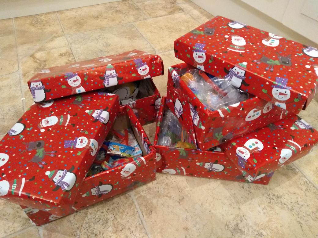 BCCSix's tweet photo. A few shoeboxes ready to go back into college. Please contribute what you can Sixth Form. #yearofcommunity #aspiretogivemore #colmsmythshoeboxapeal #makeachildhappy 🎄🎁🎅 https://t.co/IihSlCqSOw
