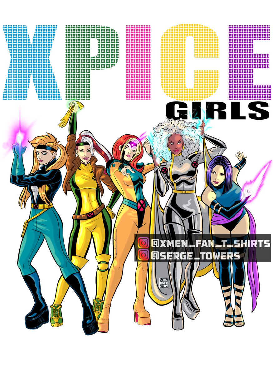 Here is the X-Pice Girls shirt again. Personally, I think it looks a lot better on @rhino_robbie than on me 😝. Link in bio! #spicegirls #xmen #girlpower #xmenapocalypse #spicegirlsforever #marvel #spiceworld #xmendaysoffuturepast #sportyspice #xmenfirstclass #gingerspice https://t.co/FqWdVLhJQZ