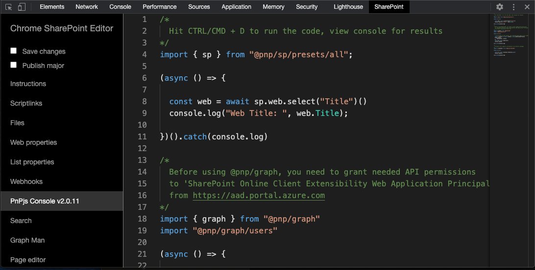tavikukko's tweet image. Updated #chromespeditor v5.5.11: Updated #PnPjs to v2.0.11 #Microsoft365dev get yours here --&amp;gt; chrome.google.com/webstore/detai…