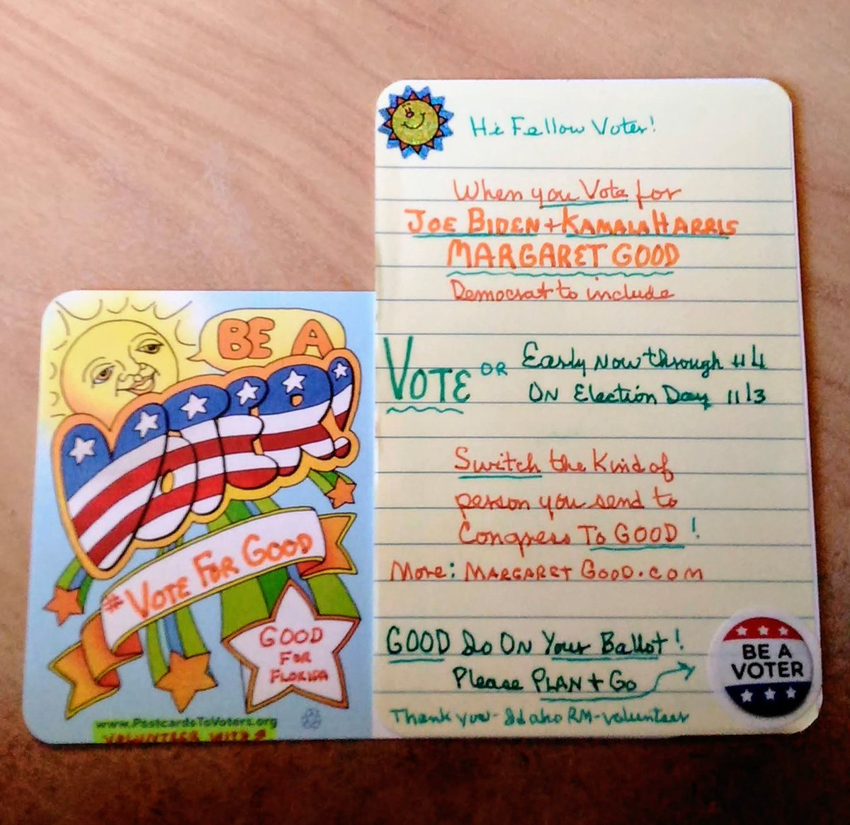 @DemocratWit Last batch of 10 of 40 total from ID to FL for Margaret Good in Mon's mail. 😷📬🌊 #VoteForGood #FL16 #PostcardsToVoters #VoteFL #MailTheVoteFL @GoodForFlorida 🤔MargaretGood.com

✔ Join The GOTV Fun By Writing All Year Round With PostcardsToVoters.org ✔ 
@DemocratWit