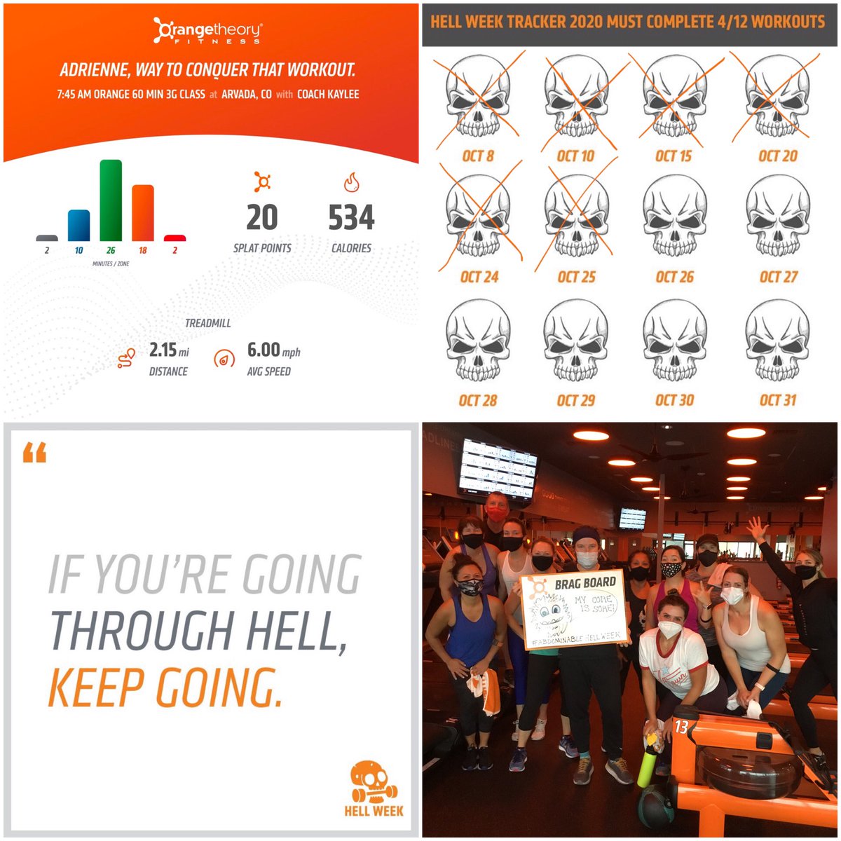DrACadle's tweet image. Six down, six to go! So far I’ve loved every minute of @orangetheory #hellweek2020!  50 burpees + 360 ab exercises AFTER a 2+ mile run and 2k meters on the rower for today’s #ABdominable workout is just what I needed on a Sunday morning!

❤️☠️🍊🔥💪