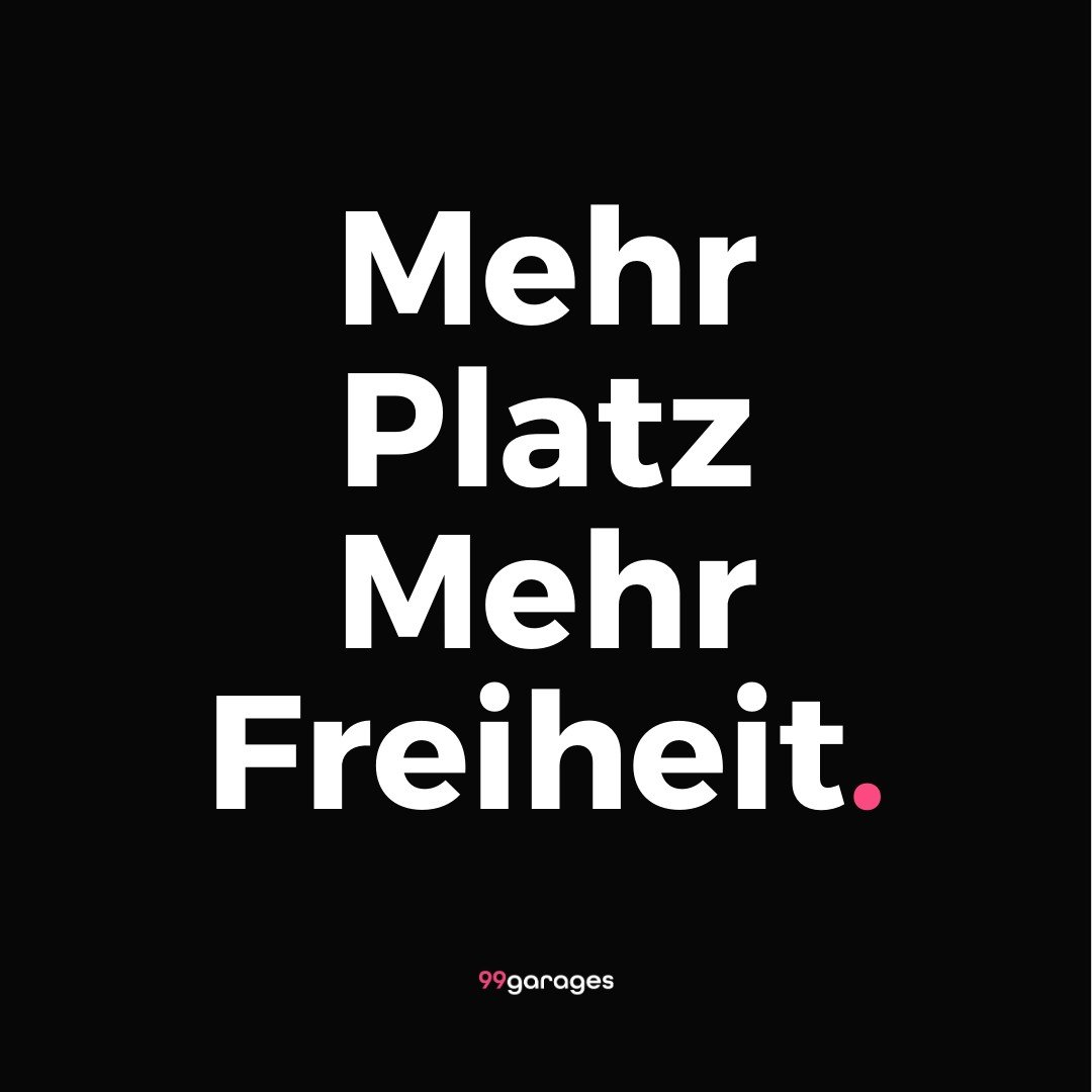 Mehr Platz -> Mehr Freiheit⁠
So lautet das Motto von <a href="/99garages/">99garages</a>!⁠
⁠
Denn Freiheit bedeutet:⁠
✔ Entfaltung⁠
✔ Selbstbestimmung⁠
✔ An jedem beliebigen Ort zu Hause sein zu können⁠
✔ ein flexibles Leben führen zu können⁠
✔ Sorgenfrei zu sein⁠
✔ ... &amp; vieles mehr ...⁠